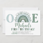 Green Rainbow Birthday Invitation, Earthy Tones Kaart (Voorkant)