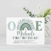 Green Rainbow Birthday Invitation, Earthy Tones Kaart (Staand voorkant)
