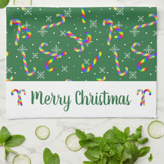 Green Rainbow Candy Canes kerst Kitchen Towel Theedoek (Gevouwen)