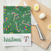 Green Rainbow Candy Canes kerst Kitchen Towel Theedoek (Quarter Fold)