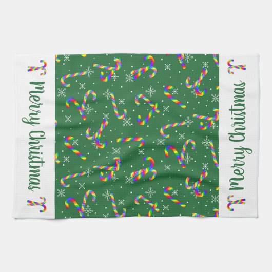 Green Rainbow Candy Canes kerst Kitchen Towel Theedoek (Horizontaal)