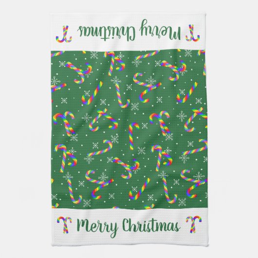 Green Rainbow Candy Canes kerst Kitchen Towel Theedoek (Verticaal)