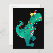 Green Rainbow Dinosaur Roar Winter Aankondigingskaart (Voorkant / Achterkant)