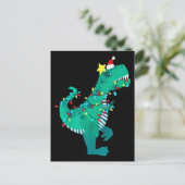Green Rainbow Dinosaur Roar Winter Aankondigingskaart (Staand voorkant)
