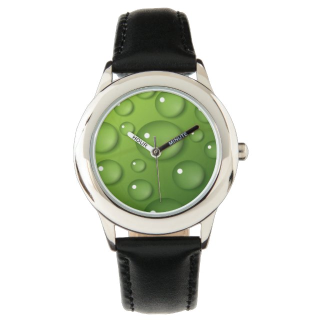 Green Raindrop Pattern Horloge (Voorkant)