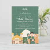 Green Ramadan Iftar Invitation with Mosque, Quran Kaart (Staand voorkant)