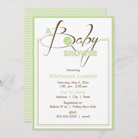 Green Rattle | Uitnodiging van Baby shower (Voorkant / Achterkant)