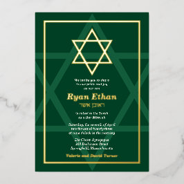 Green Real Gold Foil Star van David Bar Mitzvah Fo Folie Uitnodiging