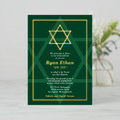 Green Real Gold Foil Star van David Bar Mitzvah Fo Folie Uitnodiging (Staand Voorkant)