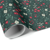 Green red and white Christmas flowers Cadeaupapier (Rol Hoek)