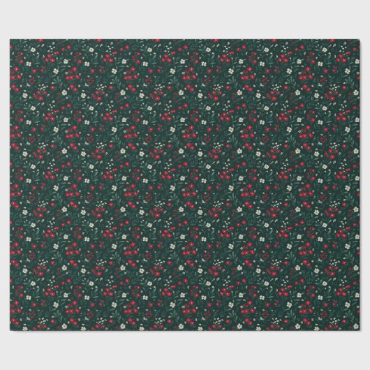 Green red and white Christmas flowers Cadeaupapier (Zoom)