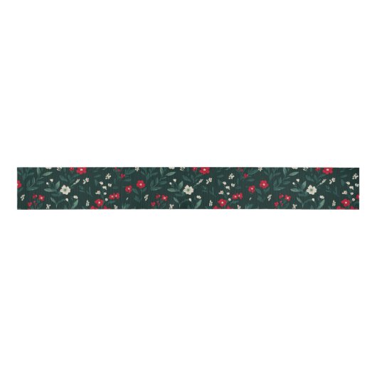 Green red and white Christmas flowers Grosgrain Lint (Voorkant)