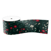 Green red and white Christmas flowers Grosgrain Lint (Spoel)