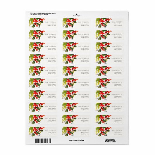 GREEN RED BERRIES WATERVERF CHRISTMAS ADRES ETIKET (Full Sheet)