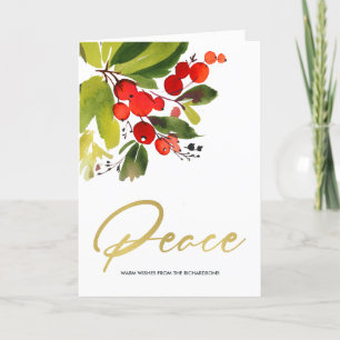 GREEN RED BERRIES WATERVERF CHRISTMAS PEACE KAART