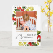 GREEN RED BERRIES WATERVERF MERRY CHRISTMAS PHOTO KAART (Gele Bloem)