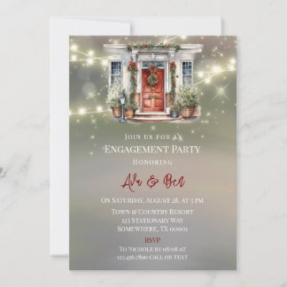 Green Red Berry Decor Door Light Engagement Party Kaart