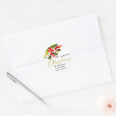 GREEN RED BERRY WATERVERF MERRY CHRISTMAS ADRES RONDE STICKER (Envelop)