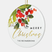 GREEN RED BERRY WATERVERF MERRY CHRISTMAS KERAMISCH ORNAMENT (Links)