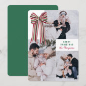 Green Red Big Striped Bow Merry Christmas Photo Feestdagenkaart (Voorkant / Achterkant)