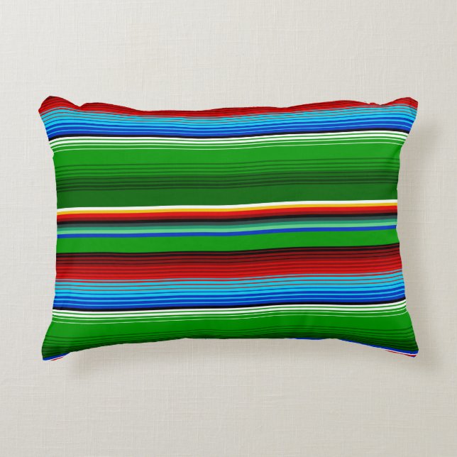 Green Red Blue Mexican Sarape Accent Kussen (Voorkant)