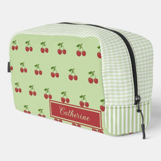 Green & Red Cherry Gingham Pattern Simple Fruit Toilettasje (Rechterhoek)