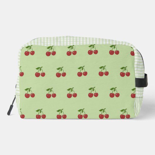 Green & Red Cherry Gingham Pattern Simple Fruit Toilettasje (Achterkant)