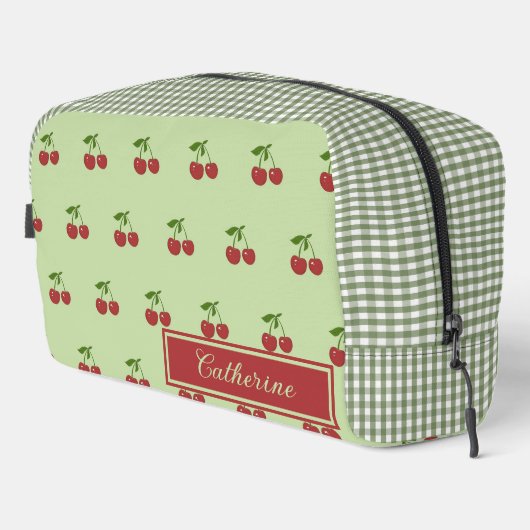 Green & Red Cherry Gingham Pattern Simple Fruit Toilettasje (Rechterhoek)