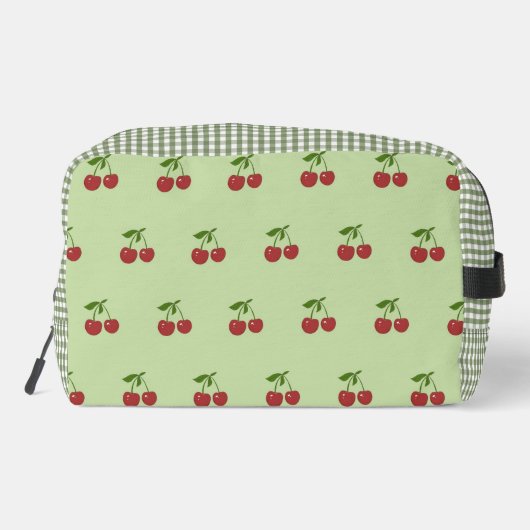 Green & Red Cherry Gingham Pattern Simple Fruit Toilettasje (Achterkant)
