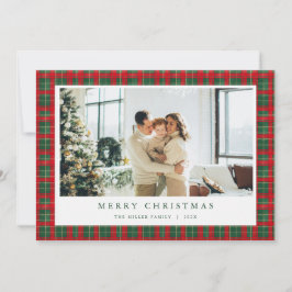 Green & Red Christmas Plaid Photo Holiday Card Feestdagenkaart
