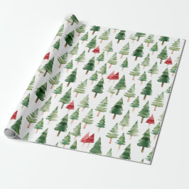 Green Red Christmas Trees Cadeaupapier