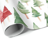 Green Red Christmas Trees Cadeaupapier (Rol Hoek)