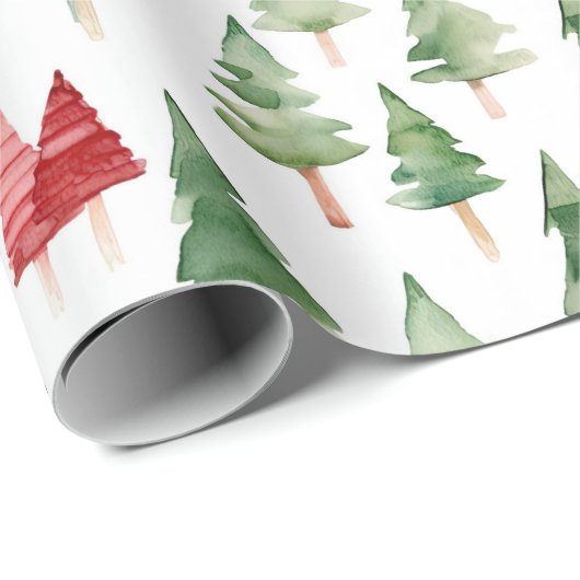 Green Red Christmas Trees Cadeaupapier (Rol Hoek)