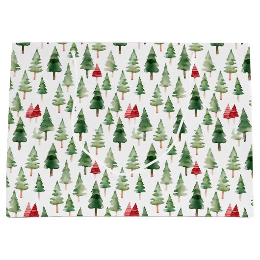 Green Red Christmas Trees  Groot Cadeauzakje (Voorkant)