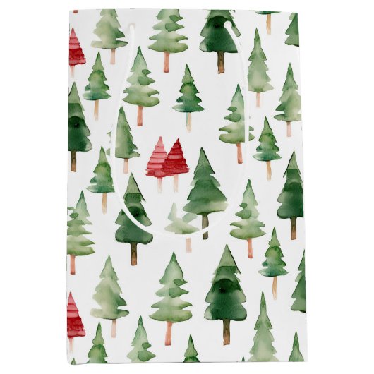 Green Red Christmas Trees  Medium Cadeauzakje (Voorkant)