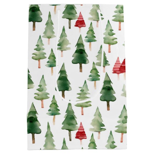 Green Red Christmas Trees  Medium Cadeauzakje (Achterkant)
