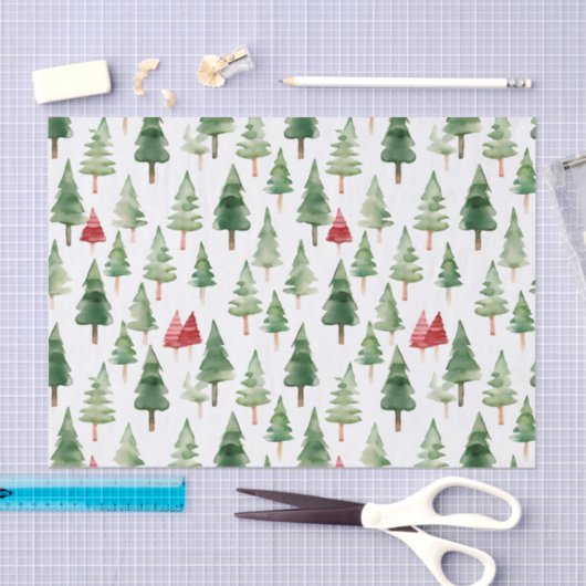 Green Red Christmas Trees Tissuepapier (Craft)