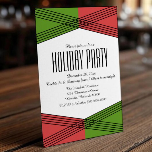 Green Red Colorful Deco Holiday Party nodigt uit Kaart