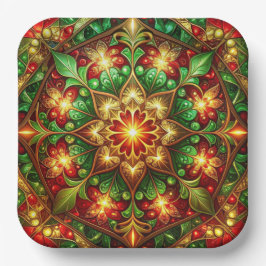 Green Red Decorative Christmas Holiday Paper Plate Papieren Bordje