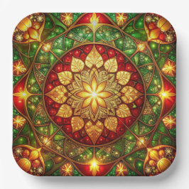 Green Red Decorative Christmas Holiday Paper Plate Papieren Bordje