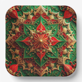 Green Red Decorative Christmas Holiday Paper Plate Papieren Bordje