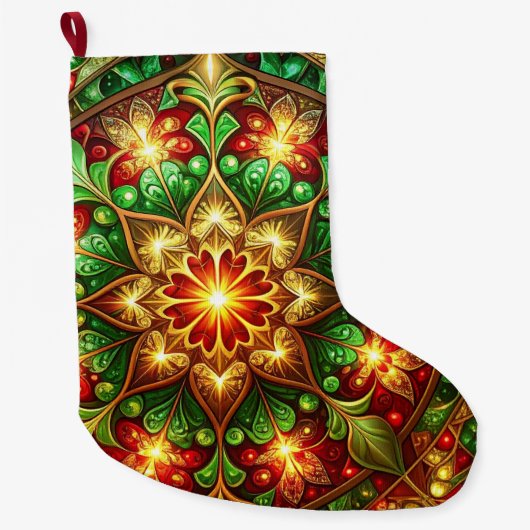 Green Red Decorative Christmas Holiday Stocking Grote Kerstsok (Voorkant)