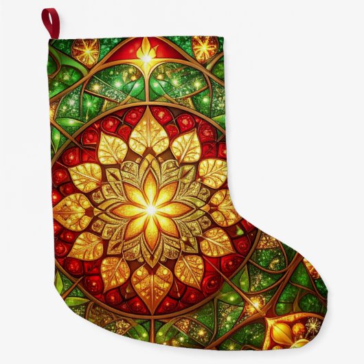Green Red Decorative Christmas Holiday Stocking Grote Kerstsok (Voorkant)