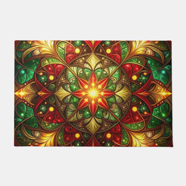 Green Red Decorative Holiday Doormat Deurmat (Voorkant)