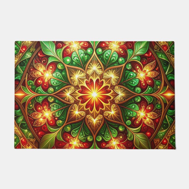 Green Red Decorative Holiday Doormat Deurmat (Voorkant)