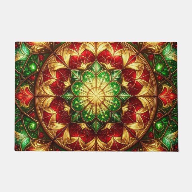 Green Red Decorative Holiday Doormat Deurmat (Voorkant)