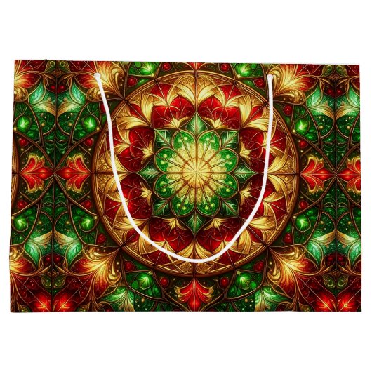 Green Red Decorative Holiday Gift Bag Groot Cadeauzakje (Achterkant)