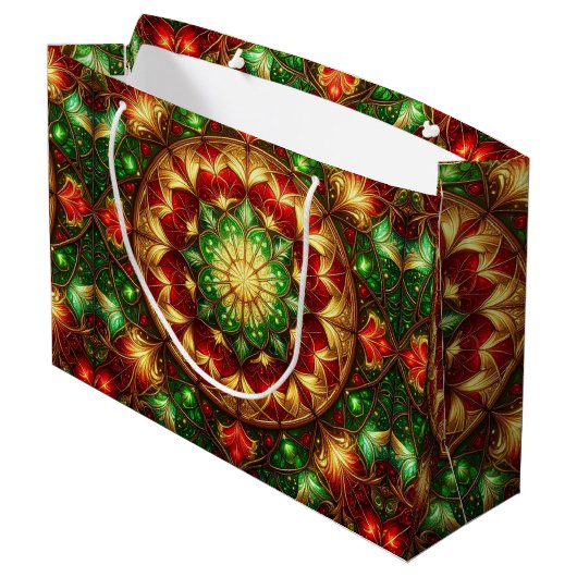 Green Red Decorative Holiday Gift Bag Groot Cadeauzakje (Achterkant Gekanteld)