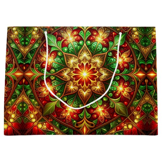 Green Red Decorative Holiday Gift Bag Groot Cadeauzakje (Voorkant)