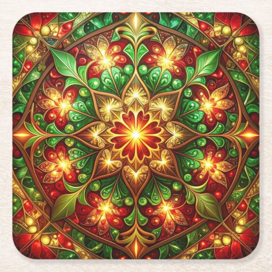 Green Red Decorative Holiday Paper Coaster Kartonnen Onderzetters (Voorkant)